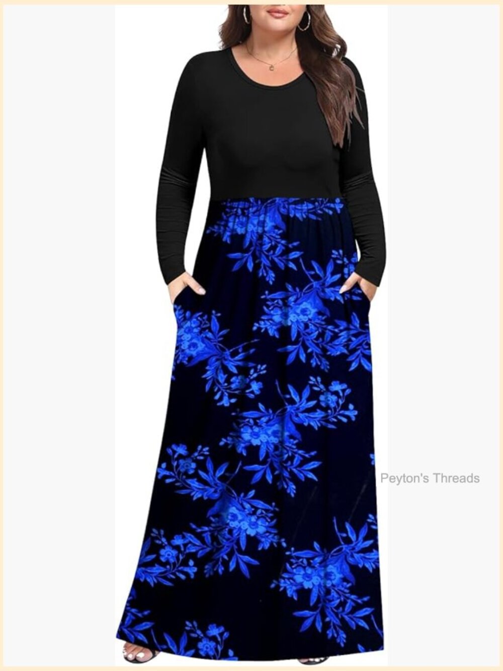 Plus Size Maxi Dress Long Sleeve with Pockets Casual Maternity Dress 1X-5X